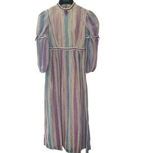 Lori Deb 70s Romantic Victorian Neckline Puff Sleeve Empire Waist Maxi Dress 5/6